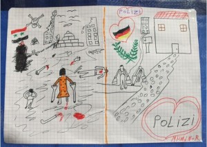The painting a young refugee girl presented German Police Officers